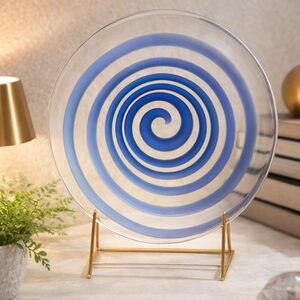 Large Cobalt Blue Spiral Glass Art Plate/Platter